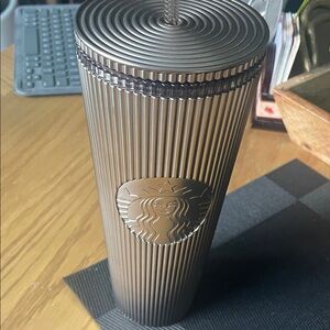 New Starbucks Bronze Ribbed Travel Tumbler